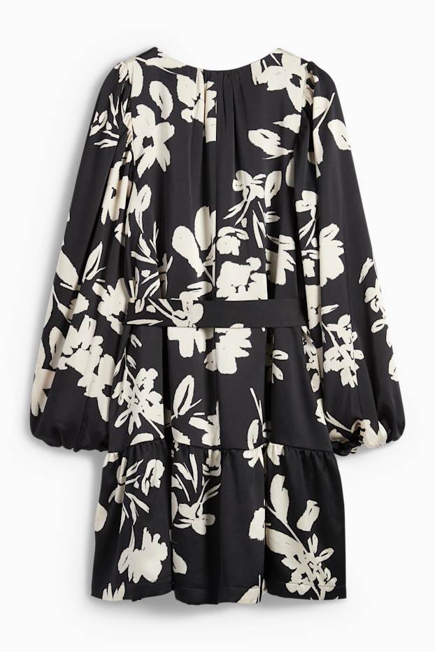 Dona - Vestit acampanat amb mànigues de fanal - de flors - negre