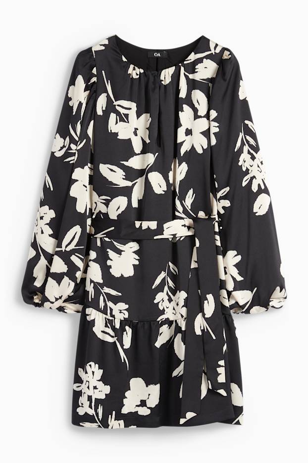 Dona - Vestit acampanat amb mànigues de fanal - de flors - negre