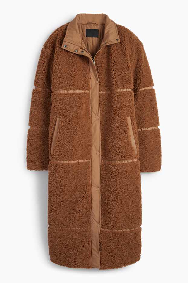 Femei - Palton de pluș - maro