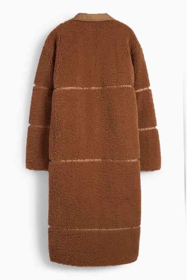 Femei - Palton de pluș - maro