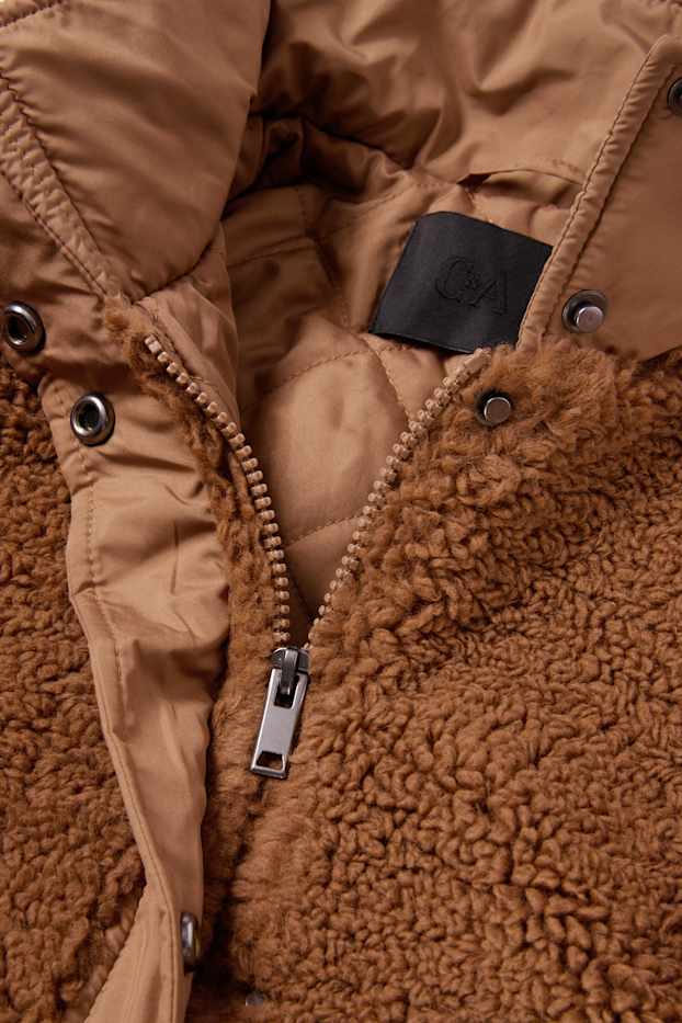 Femei - Palton de pluș - maro