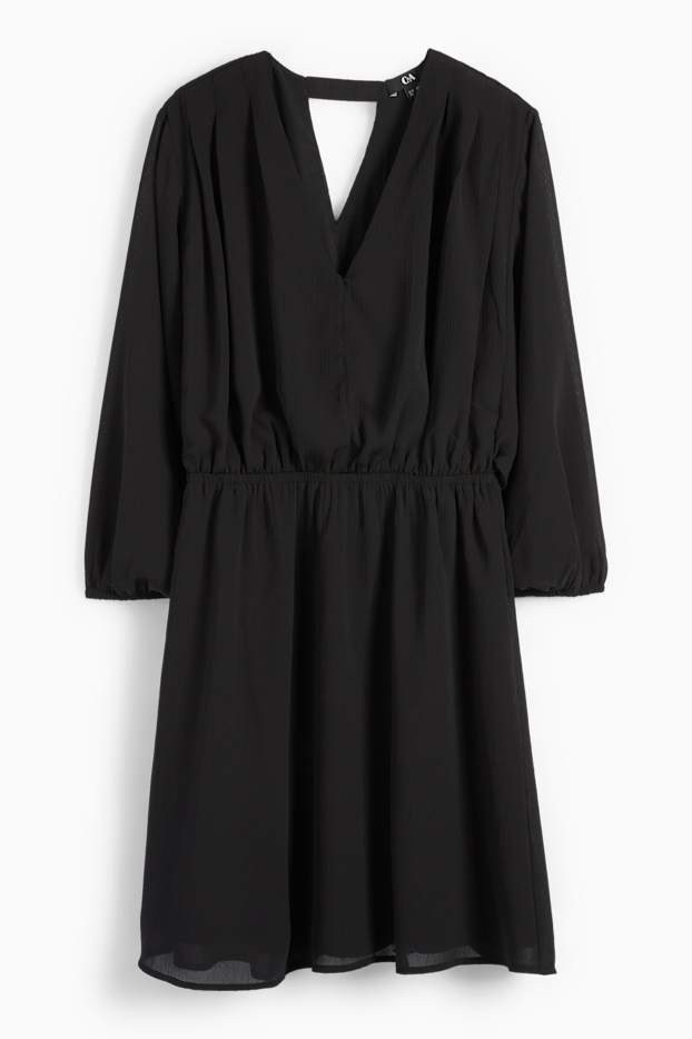 Dames - Jurk van chiffon, met V-hals - met structuur - zwart