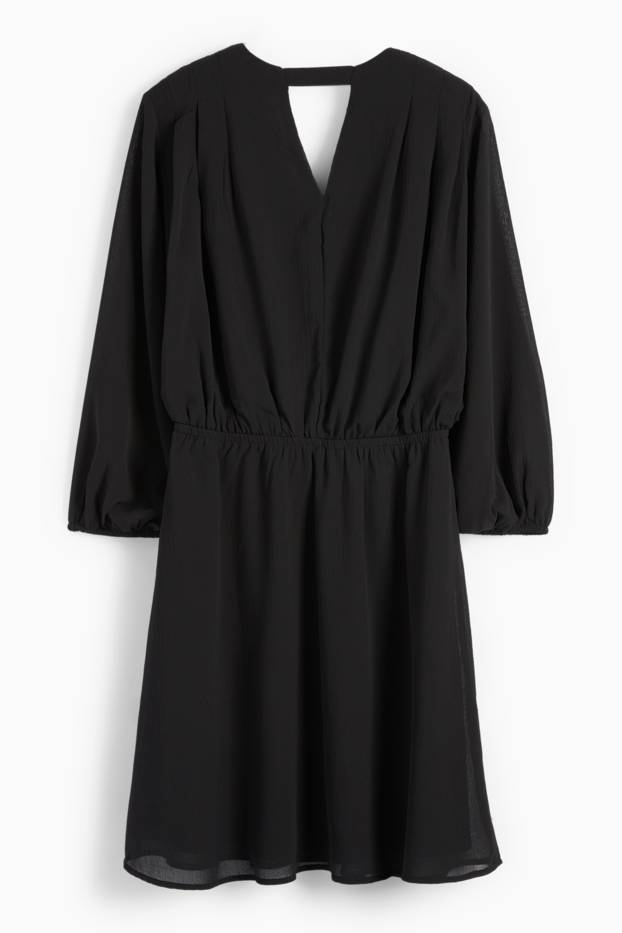 Dames - Jurk van chiffon, met V-hals - met structuur - zwart
