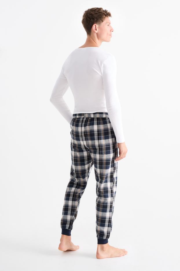 Bărbați - Pantaloni de pijama din flanel - în carouri - albastru închis