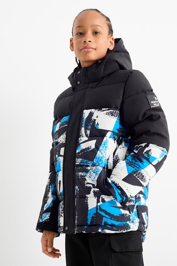 Bambini - Giacca da sci con cappuccio - impermeabile - fantasia - nero