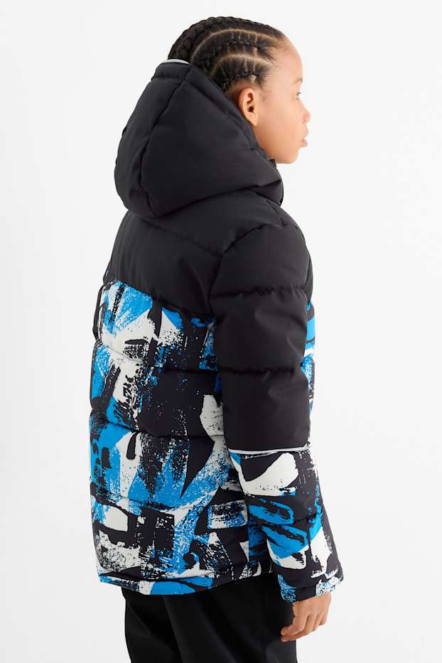 Bambini - Giacca da sci con cappuccio - impermeabile - fantasia - nero
