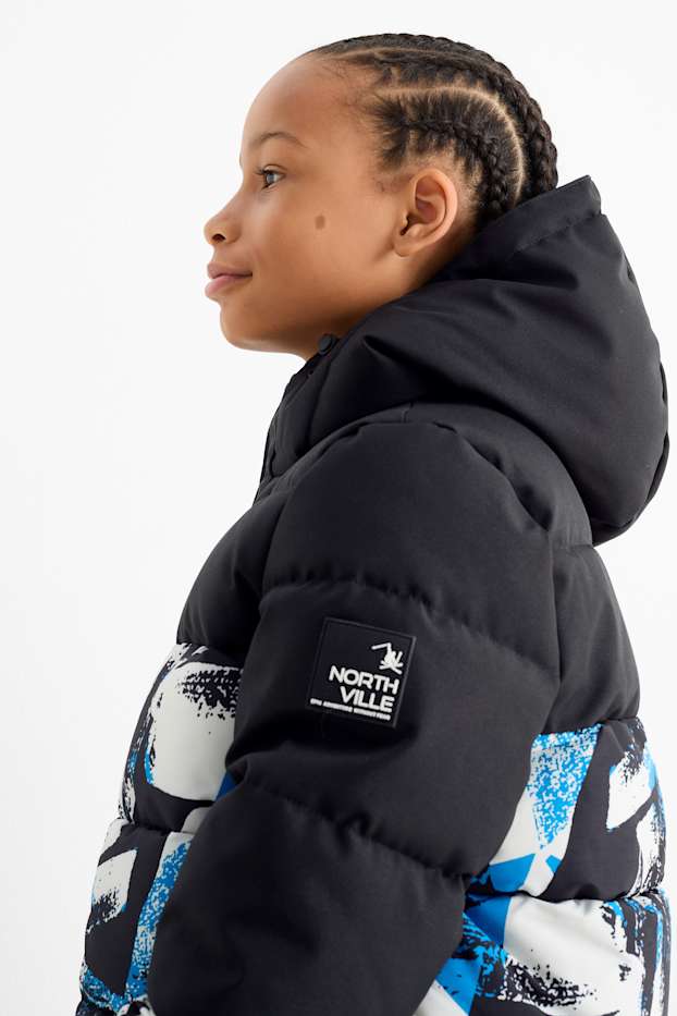 Bambini - Giacca da sci con cappuccio - impermeabile - fantasia - nero