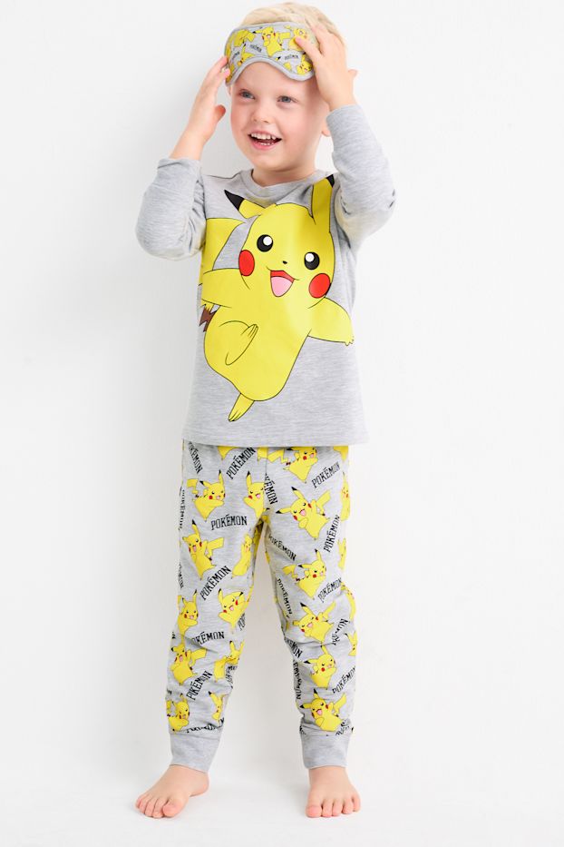 Kinderen: jongens - Pokémon - set - pyjama en slaapmasker - 3-delig - lichtgrijs