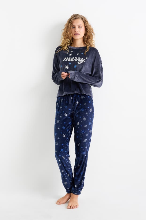 Dames - Winterpyjama voor kerst - donkerblauw
