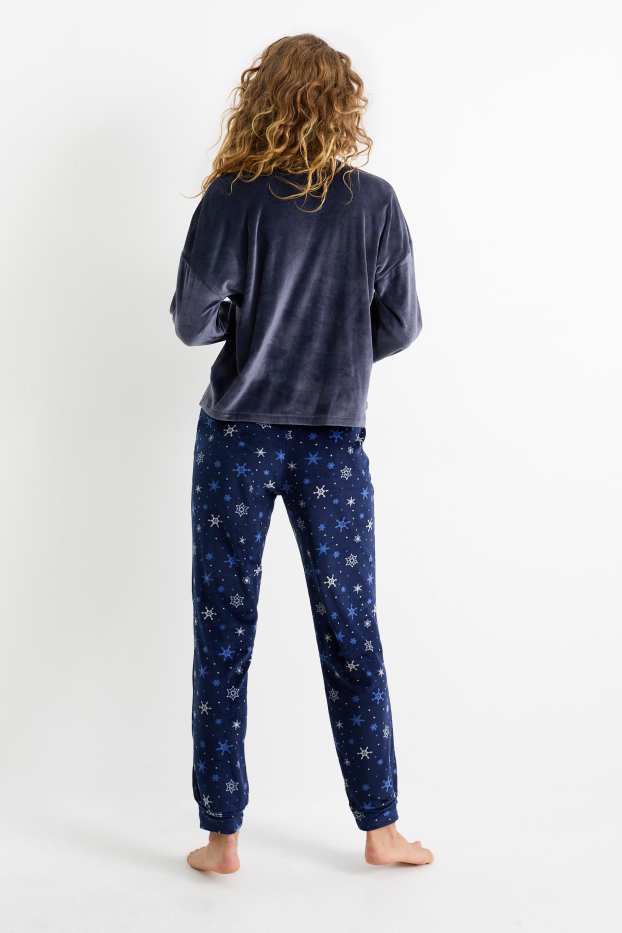 Dames - Winterpyjama voor kerst - donkerblauw