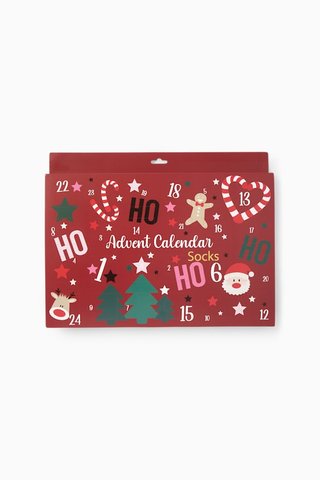 Dames - Adventskalender met sokken - donkerrood