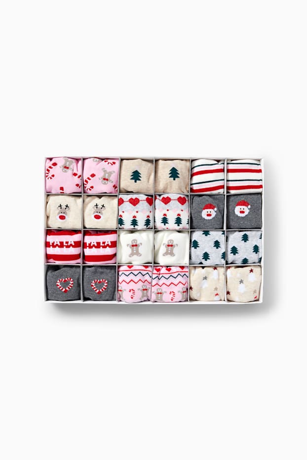 Dames - Adventskalender met sokken - donkerrood