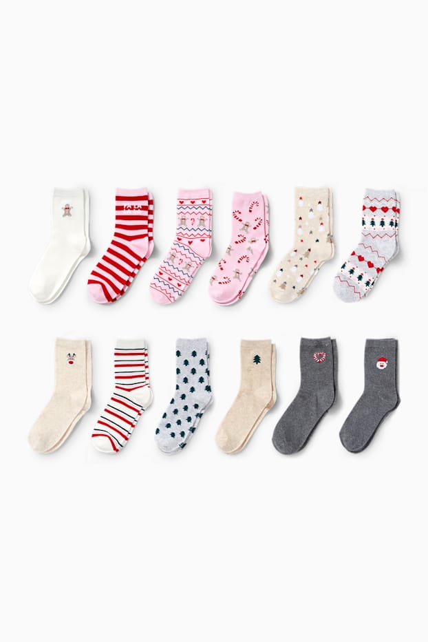 Dames - Adventskalender met sokken - donkerrood