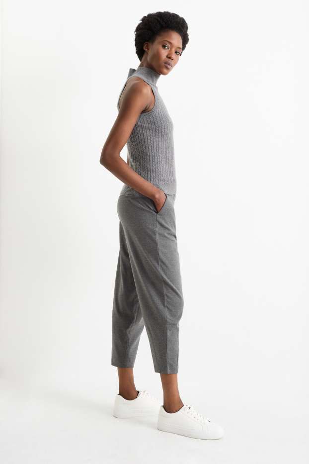 Kobiety - Spodnie materiałowe - wysoki stan - tapered fit - ciemnoszary