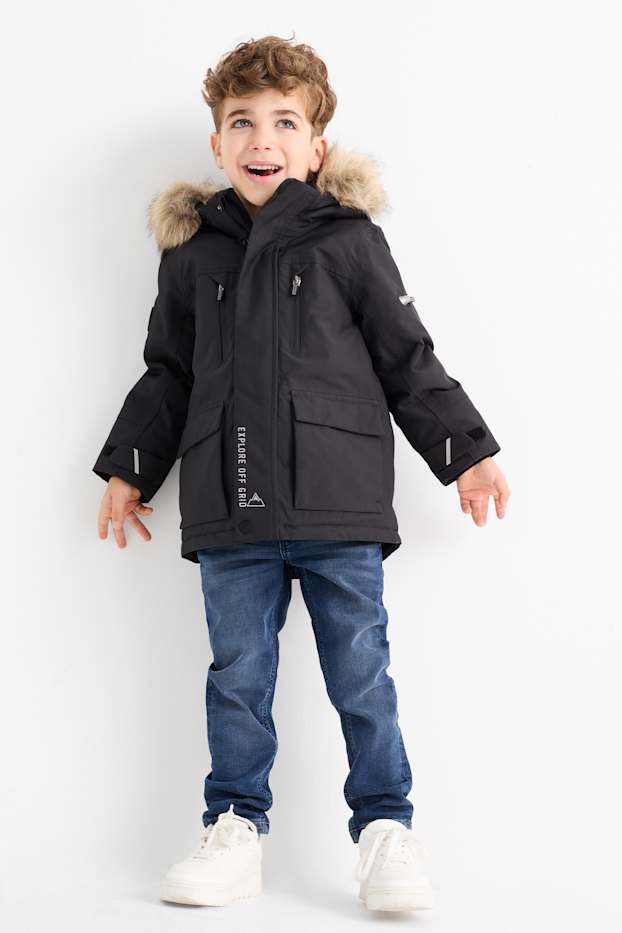 Bambini - Giacca con cappuccio ed ecopelliccia - impermeabile - nero