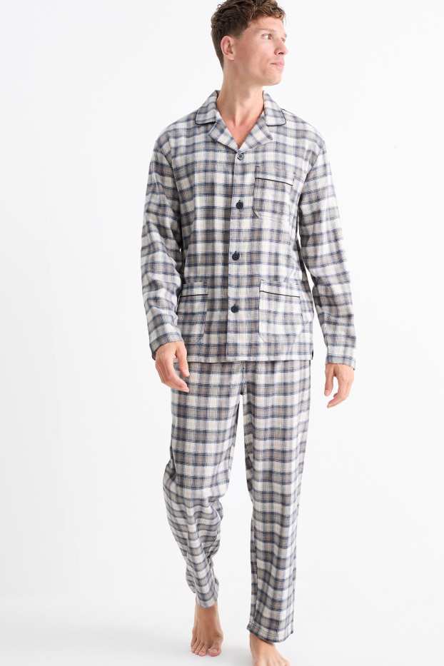 Bărbați - Pijama din flanel - în carouri - albastru închis