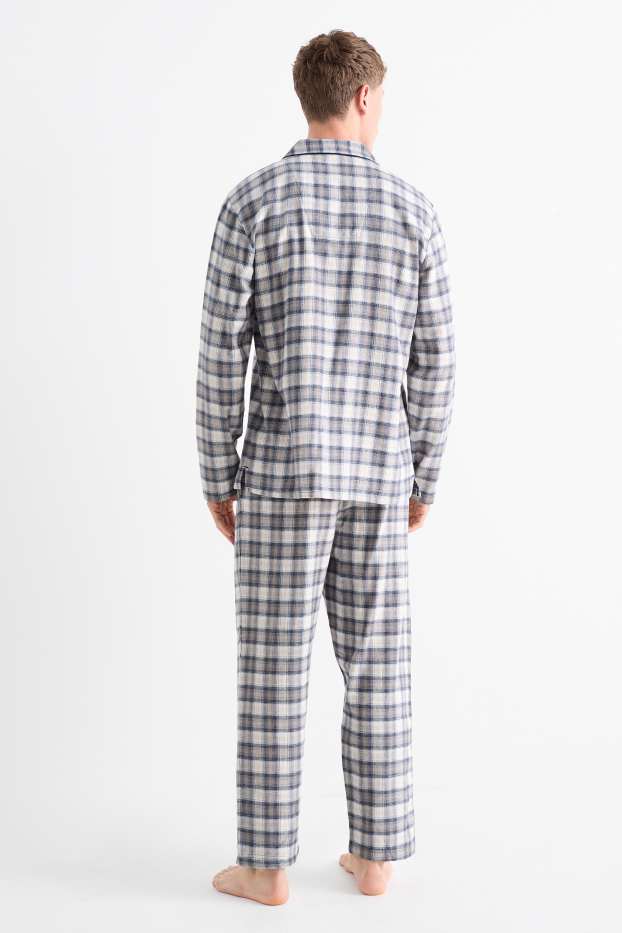 Bărbați - Pijama din flanel - în carouri - albastru închis