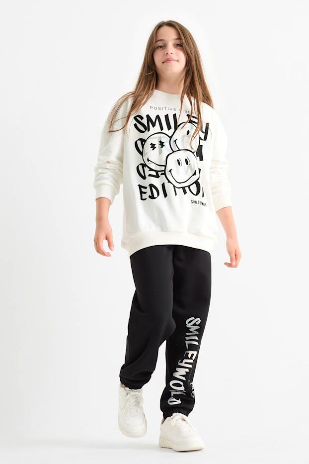 Copii - Fete - SmileyWorld® - set - bluză de molton și pantaloni de trening - 2 piese - alb-crem
