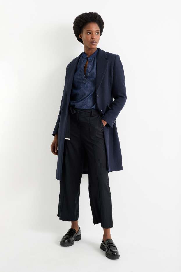 Dona - Pantalons de tela - high waist - wide leg - de ratlla diplomàtica - blau fosc