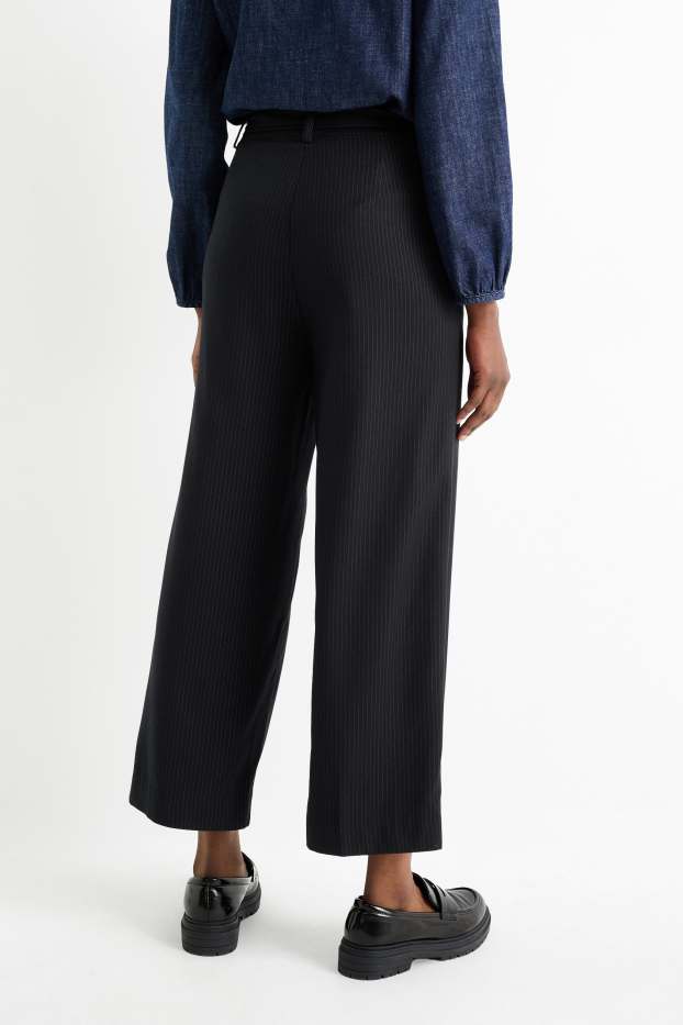 Dona - Pantalons de tela - high waist - wide leg - de ratlla diplomàtica - blau fosc