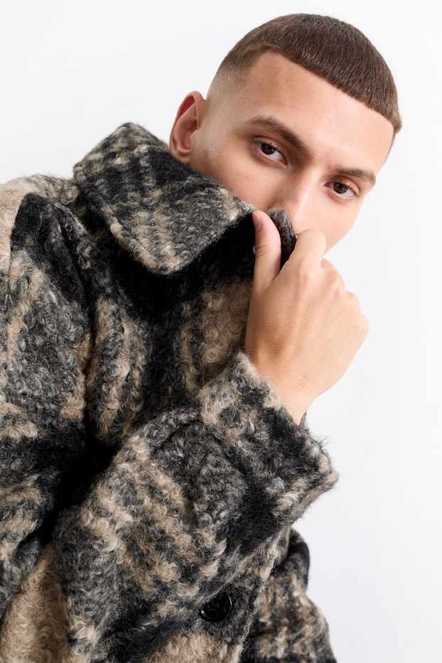 Heren - Jas - geruit - zwart / beige