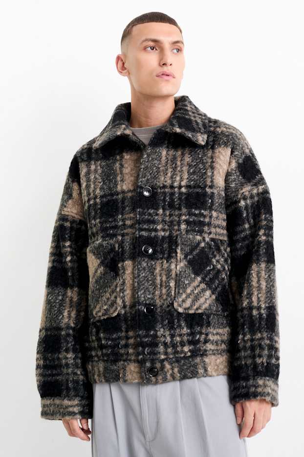 Heren - Jas - geruit - zwart / beige