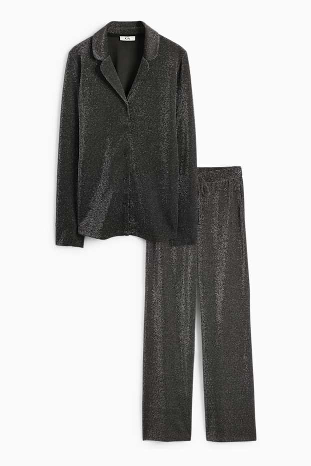 Damen - Pyjama - glänzend - schwarz