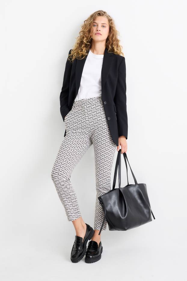 Femmes - Pantalon de toile - mid waist - tapered fit - noir / blanc