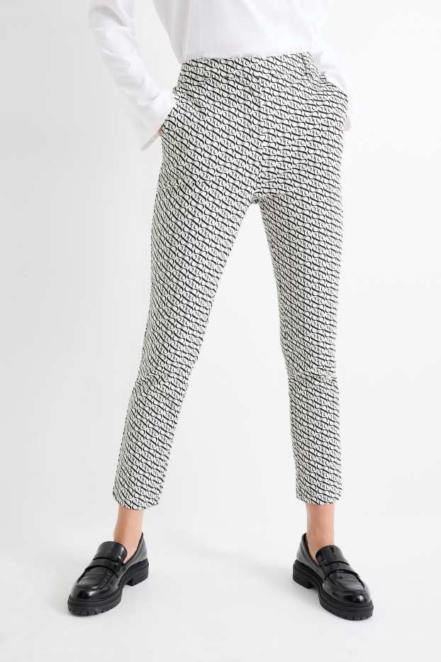 Femmes - Pantalon de toile - mid waist - tapered fit - noir / blanc