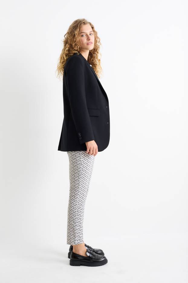 Femmes - Pantalon de toile - mid waist - tapered fit - noir / blanc