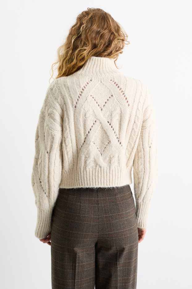 Femmes - Pullover - motif tressé - blanc crème