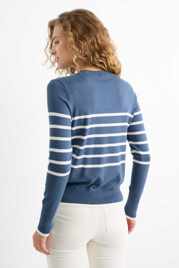 Donna - Maglione in filato lavorato a maglia fine - a righe - blu scuro