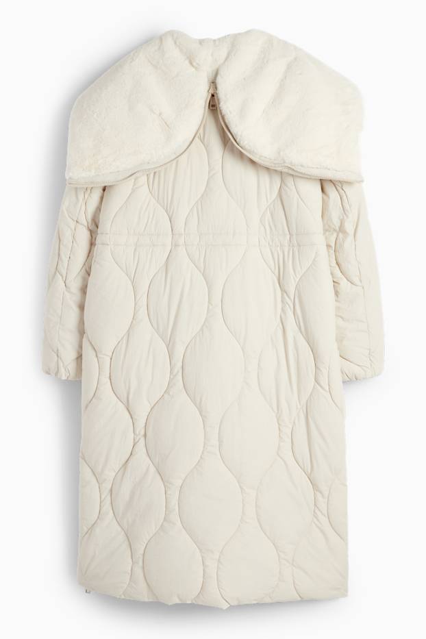 Femmes - Doudoune longue à capuche - beige clair
