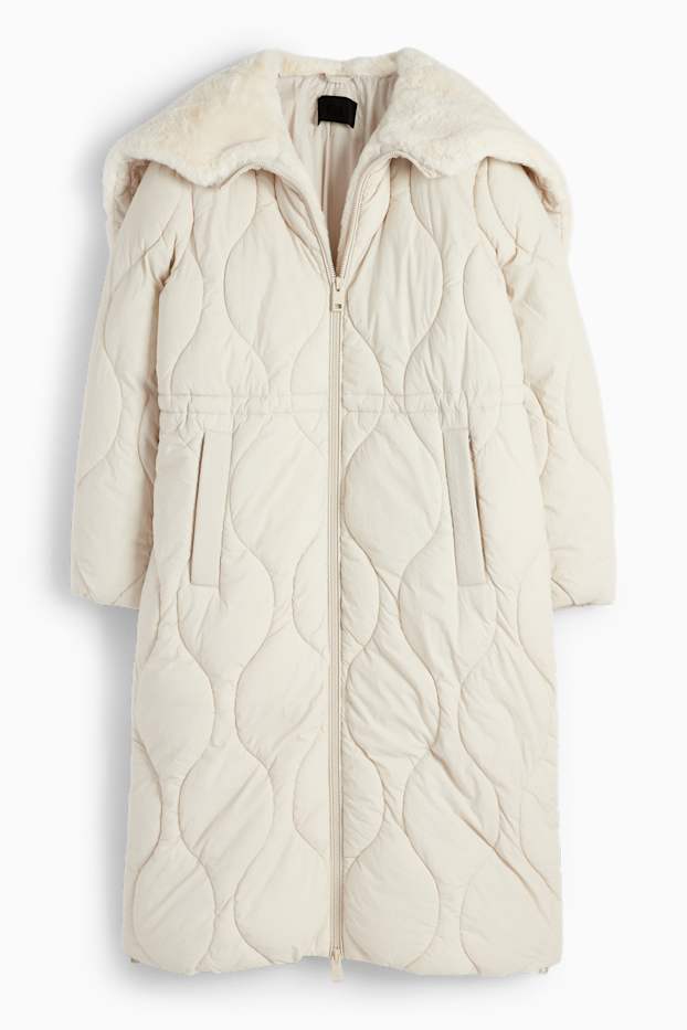 Femmes - Doudoune longue à capuche - beige clair