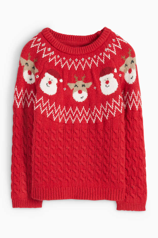 Baby Boys - Father Christmas and Rudolph - Christmas baby jumper - red