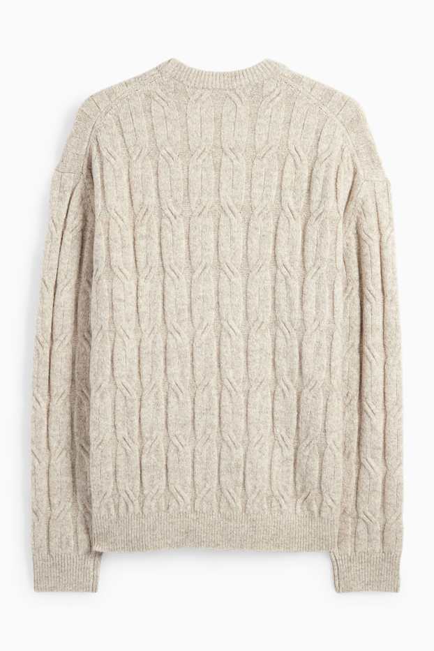 Herren - Pullover - Zopfmuster - hellbeige