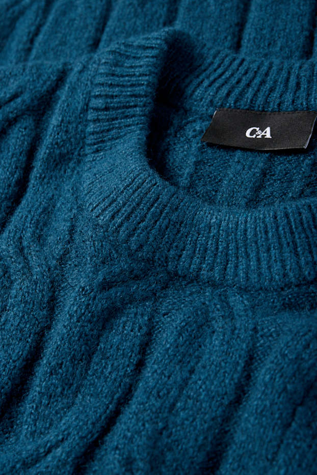 Hommes - Pullover - motif tressé - bleu foncé