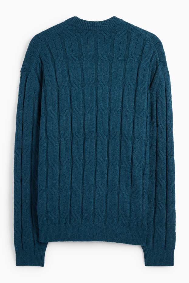 Hommes - Pullover - motif tressé - bleu foncé
