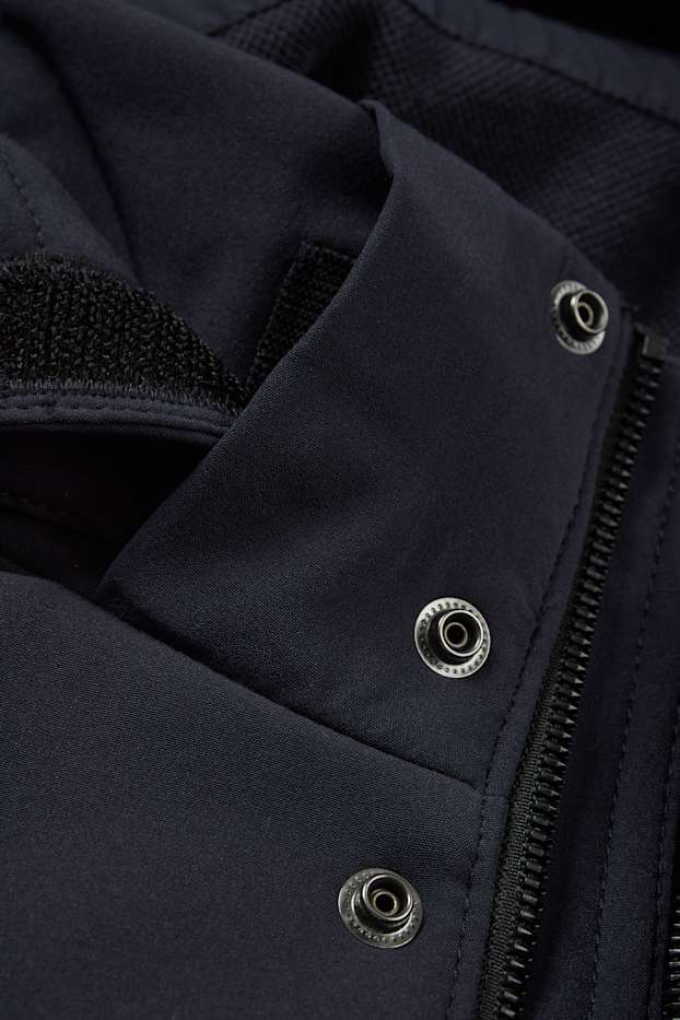 Heren - Softshelljas met capuchon - 4 Way Stretch - waterafstotend - donkerblauw