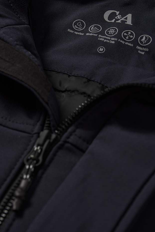 Heren - Softshelljas met capuchon - 4 Way Stretch - waterafstotend - donkerblauw