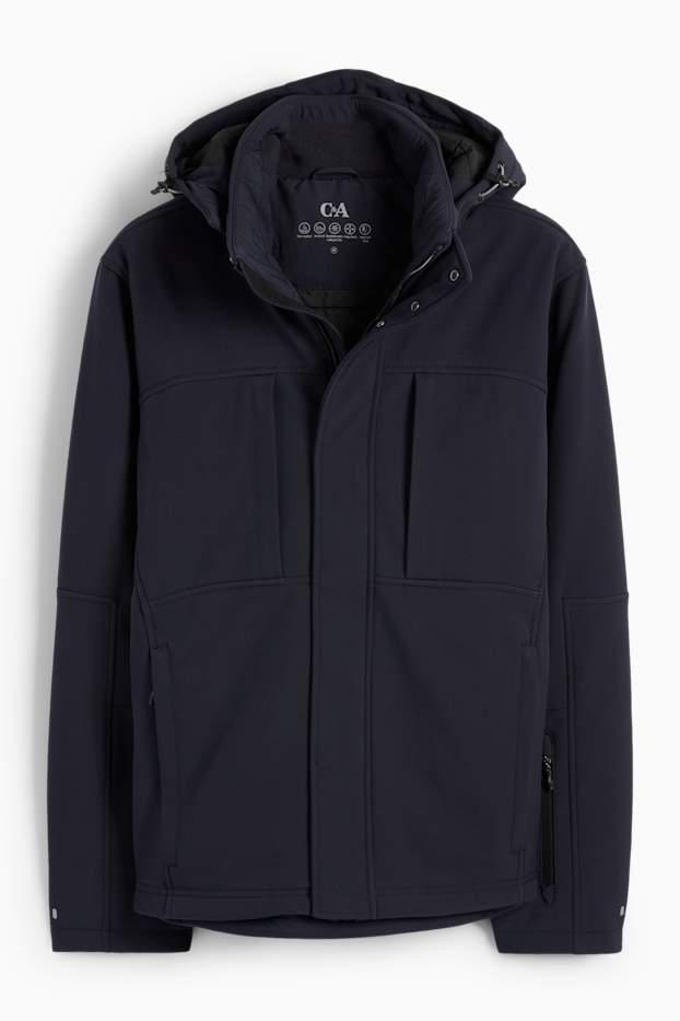 Heren - Softshelljas met capuchon - 4 Way Stretch - waterafstotend - donkerblauw