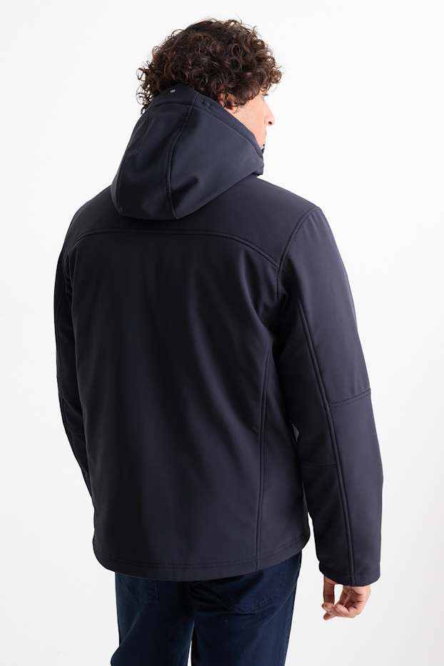 Heren - Softshelljas met capuchon - 4 Way Stretch - waterafstotend - donkerblauw
