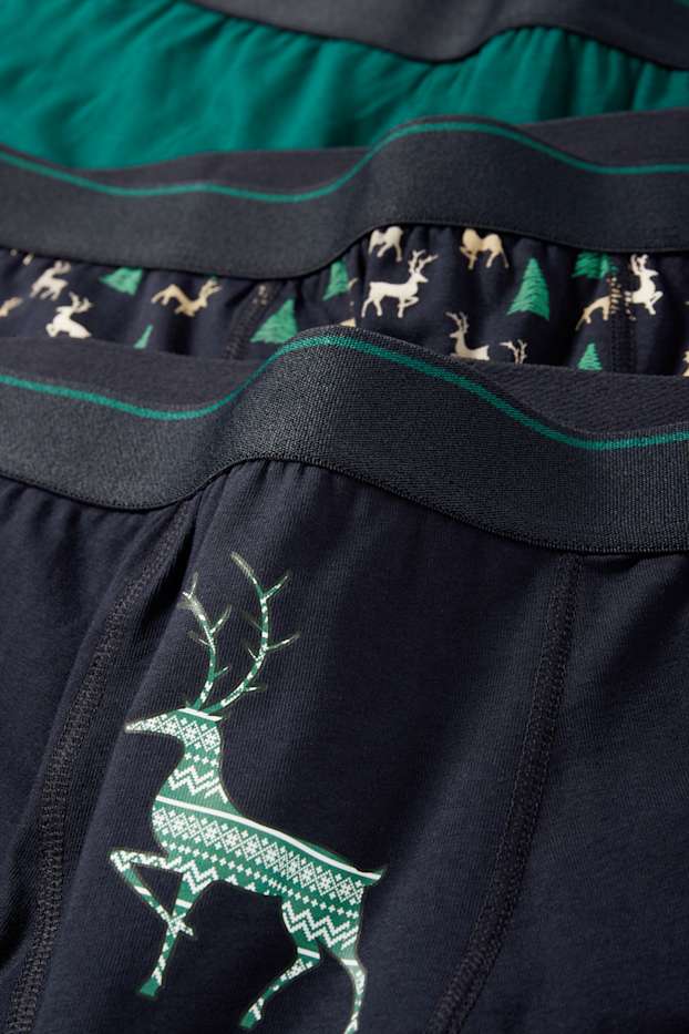 Hommes - Lot de 3 paires - boxers de Noël à motif - vert foncé
