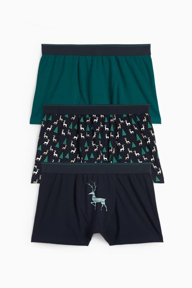 Hommes - Lot de 3 paires - boxers de Noël à motif - vert foncé