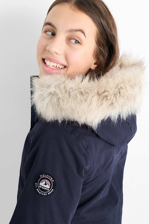 Bambine - Giacca con cappuccio ed ecopelliccia - impermeabile - blu scuro