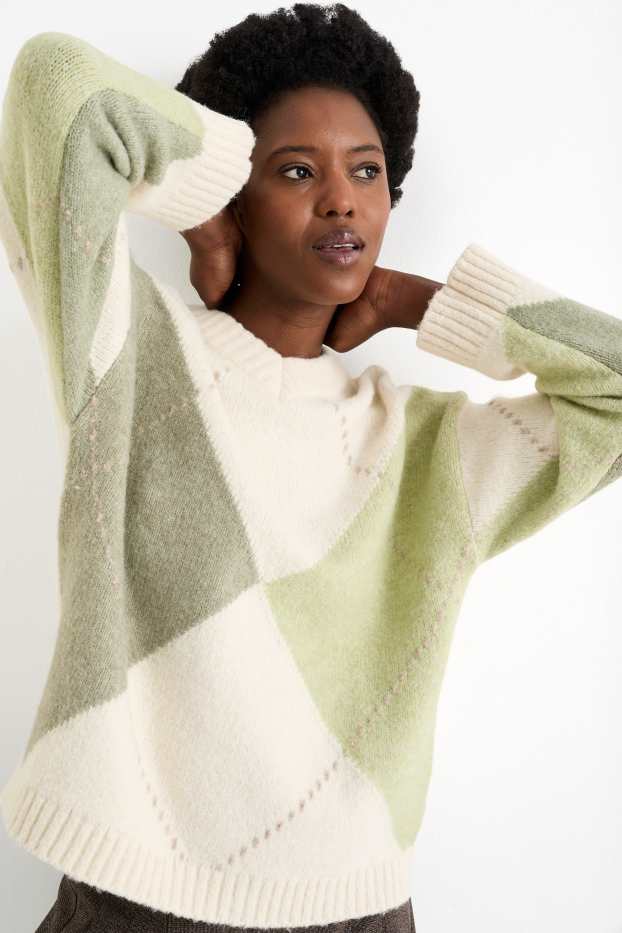 Femei - Pulover - cu model - verde mentă