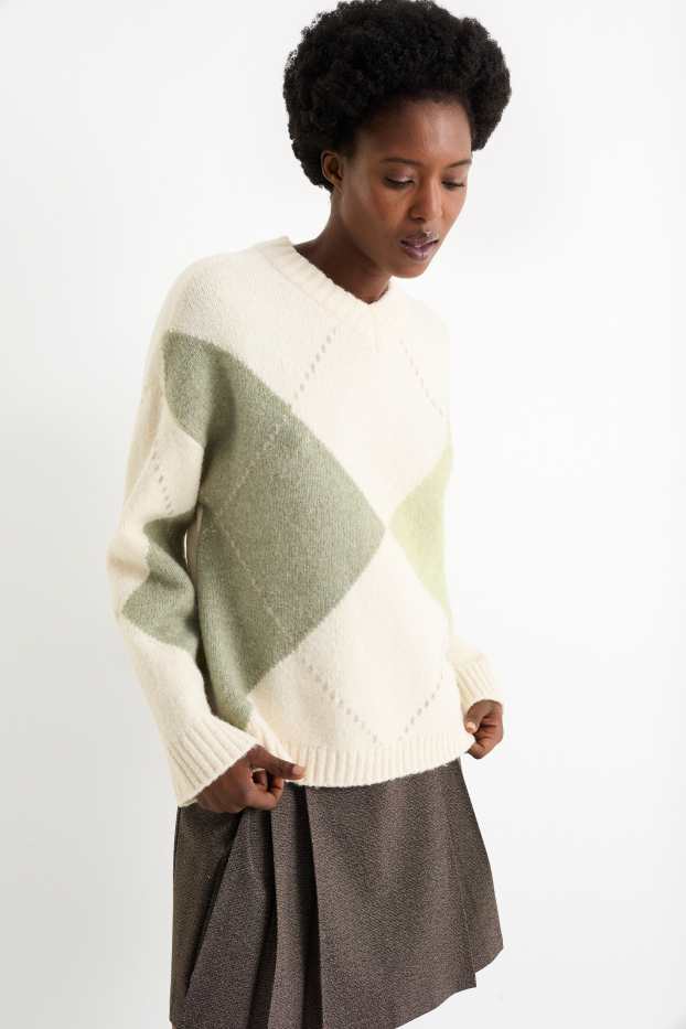 Femei - Pulover - cu model - verde mentă