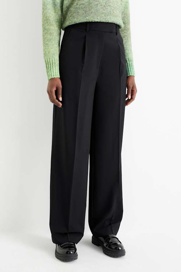 Dames - Pantalon - high waist - wide leg - zwart