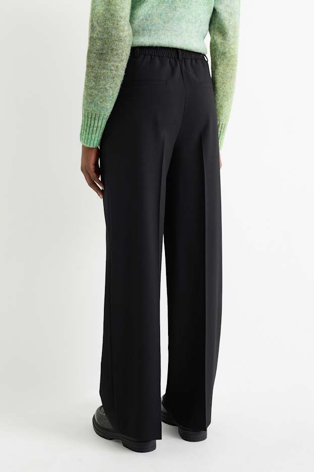 Dames - Pantalon - high waist - wide leg - zwart