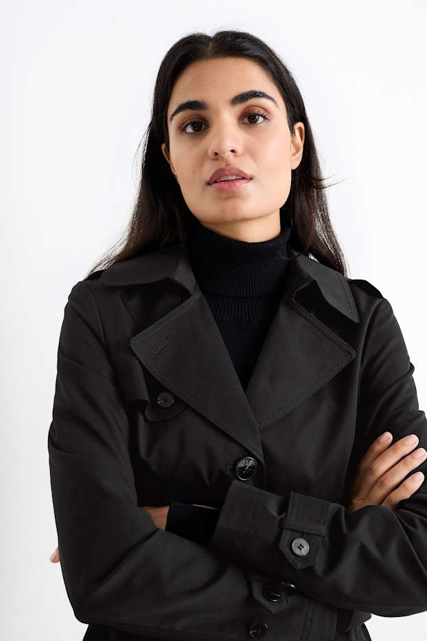 Damen - Trenchcoat - wasserabweisend - schwarz